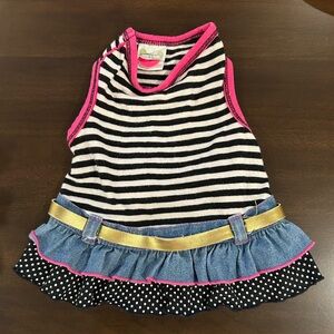 Striped Dog Dress with Polka Dot Skirt